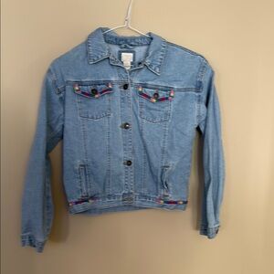 Blue Denim Jacket with Colorful Accents